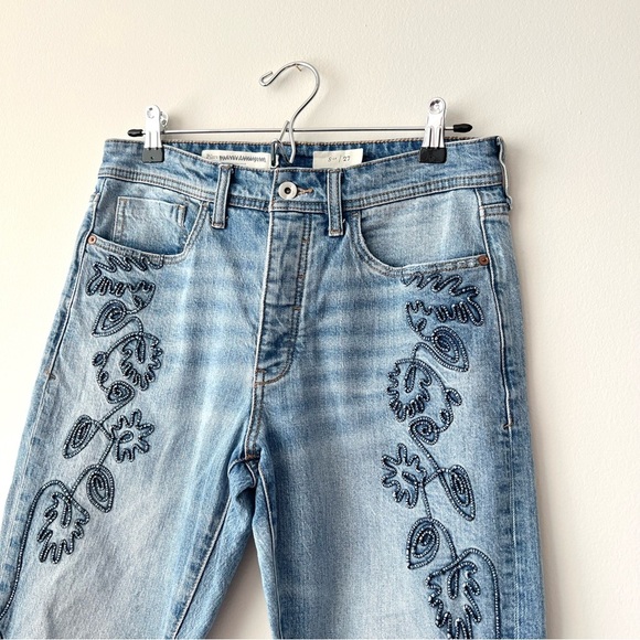 Anthropologie Pilcro Embroidered Ultra High Rise Slim Straight Denim Jeans - Picture 7 of 14